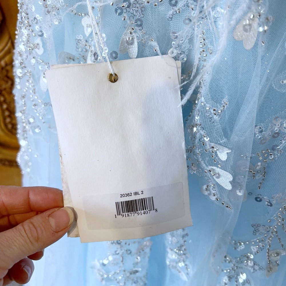 Mac Duggal [2] 20362 Embellished A Line Gown Flutter Feathers Baby Blue princess - Picture 8 of 8